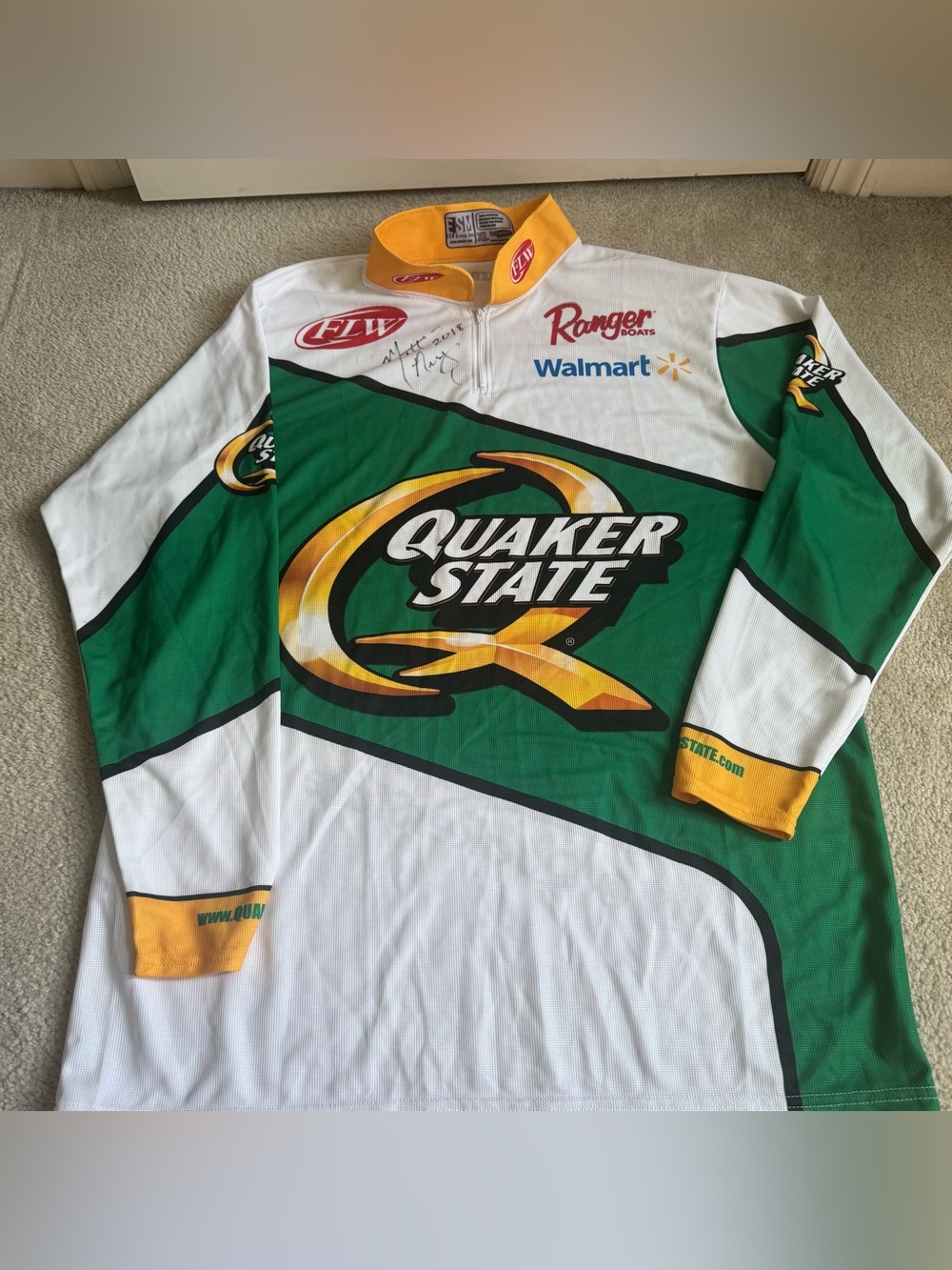 Matt Arey Signed FLW Fishing Jersey 2018 Quaker State Ranger Boats Bass XL